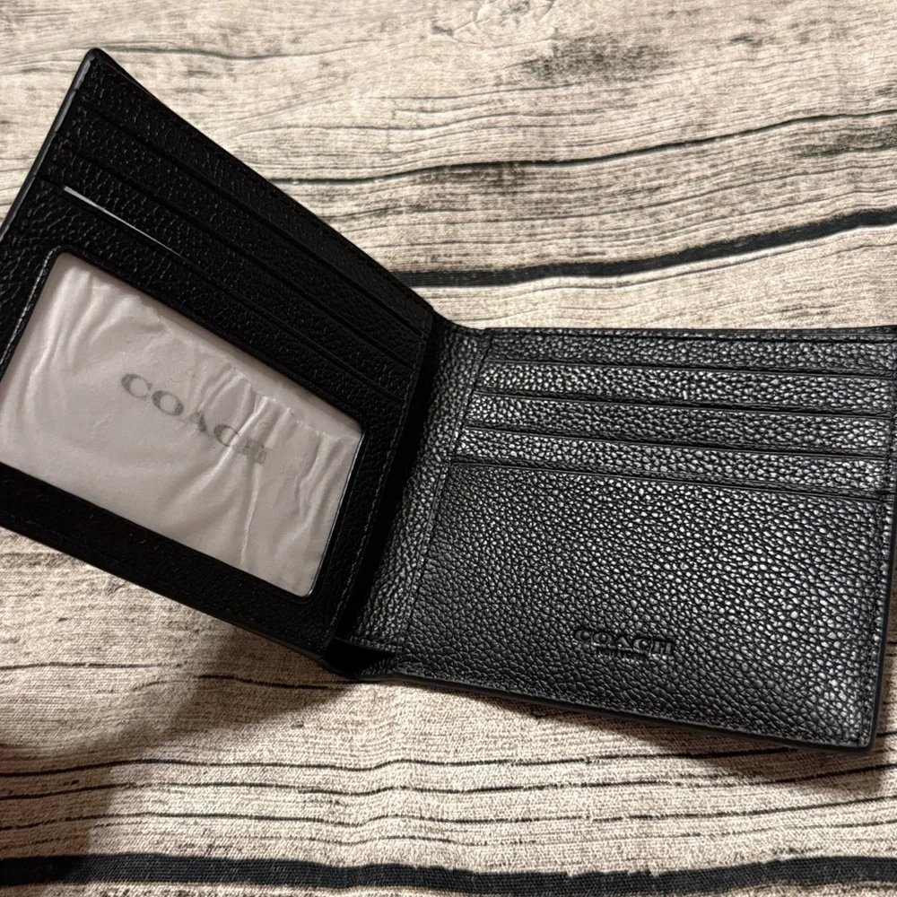 NWT! Coach mens bifold wallet in black leather + Gift box! Ready to gift - Picture 5 of 13